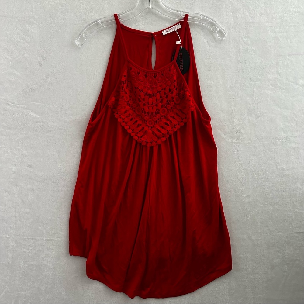 Bluetime Halter Tank Top Women’s XL Red Flowy Boho Keyhole NWT